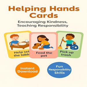 Tarjetas de actividades imprimibles de Manos Ayudantes para niños: Tareas de bondad y responsabilidad - Conjunto de tarjetas con gráficos de tareas