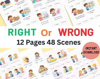 Right or Wrong Kids Activity, Behavior Worksheet, Good Habits Game