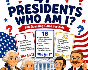 47 Presidents Who Am I Guessing Game Printable American History Homeschool Classroom Activity