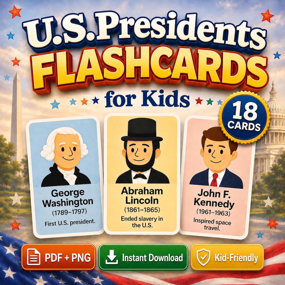 U.S. Presidents Flashcards for Kids: American History Printable (PDF ...