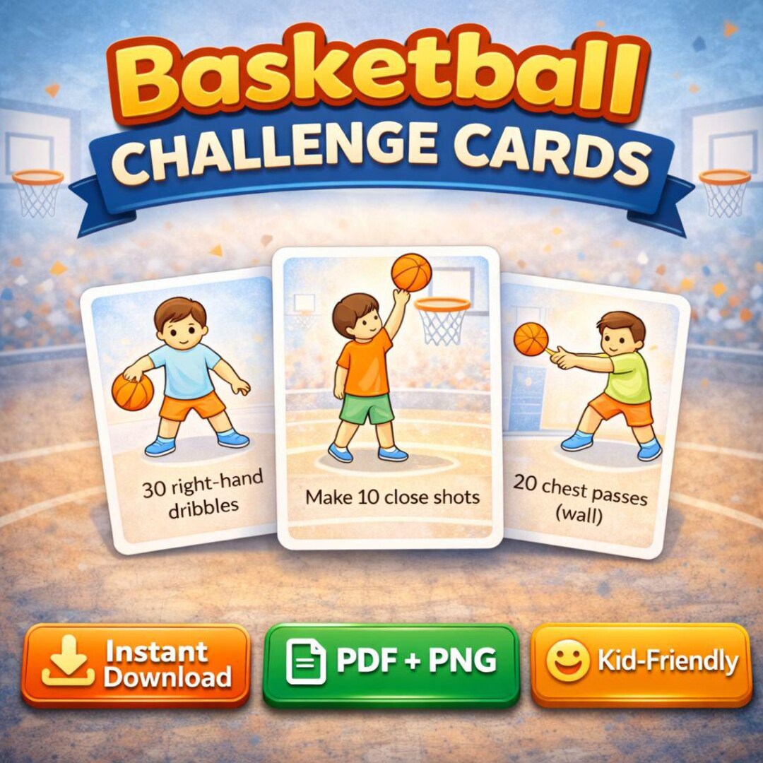 Basketball Challenge Cards for Kids, 18 Skill Drills Printable, Youth ...