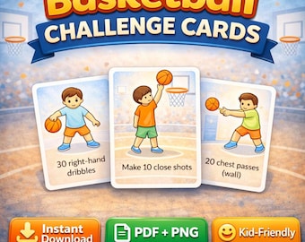 Basketball Challenge Cards for Kids, 18 Skill Drills Printable, Youth Training Activity PDF