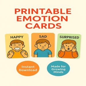 Tarjetas de emociones imprimibles para niños – 12 tarjetas didácticas sobre sentimientos – Conciencia emocional – Conjunto visual inspirado en Montessori – PDF y PNG