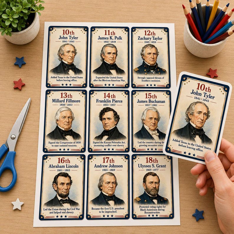 47 U.S. Presidents Flashcards for Kids, American History Printable ...