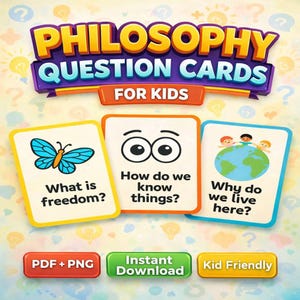 Tarjetas de preguntas de filosofía para niños: imprimibles para la educación en casa y en el aula (PDF+PNG)