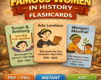 Inspirational Women in History Flashcards: Educational Learning Cards (PDF + PNG