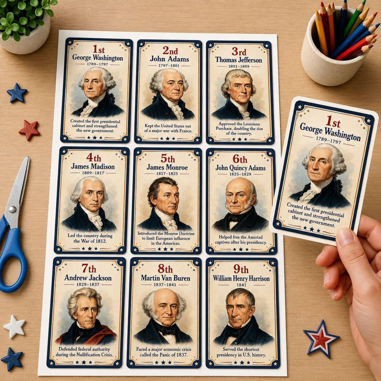 47 U.S. Presidents Flashcards for Kids, American History Printable ...