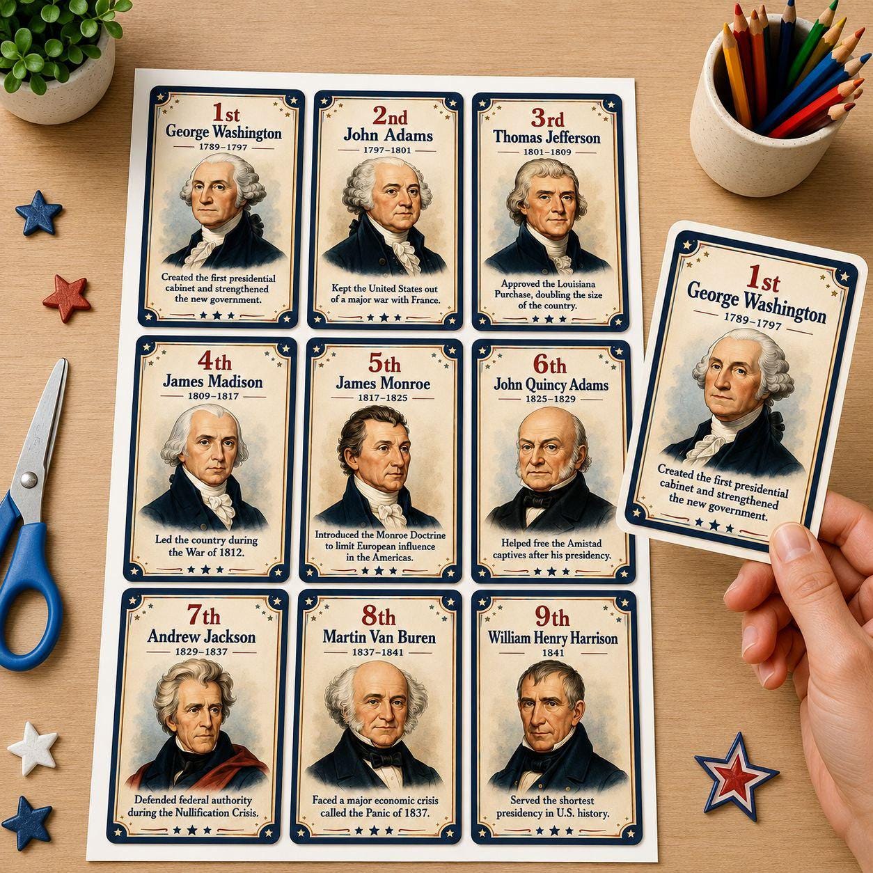 47 U.S. Presidents Flashcards for Kids, American History Printable ...