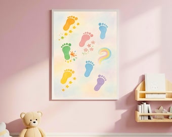 Footprint Wall Art: Whimsical Nursery, Playroom Decor (PDF Download, 18x24", 16x20")