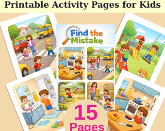 Find The Mistake Printable for Kids | 15 Pages Activity Pack