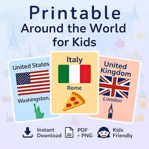 Printable Around the World for Kids | Educational Country Flashcards | Fun Geography Activity | Cultural Learning Cards for Kids