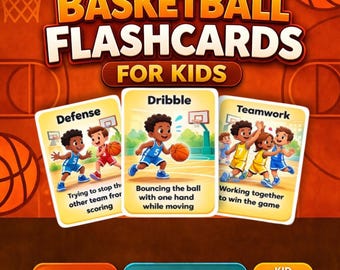 Printable Basketball Flashcards for Kids – Educational Sports Cards – Learn Rules, History, Positions – PDF + PNG