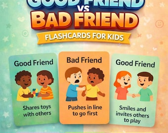 Social Skills Flashcards: Good & Bad Friends - Preschool Learning (PDF + PNG