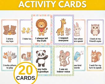 Social Skills Cards, SEL Flashcards, Friendship Printable, Toddler & Preschool Learning
