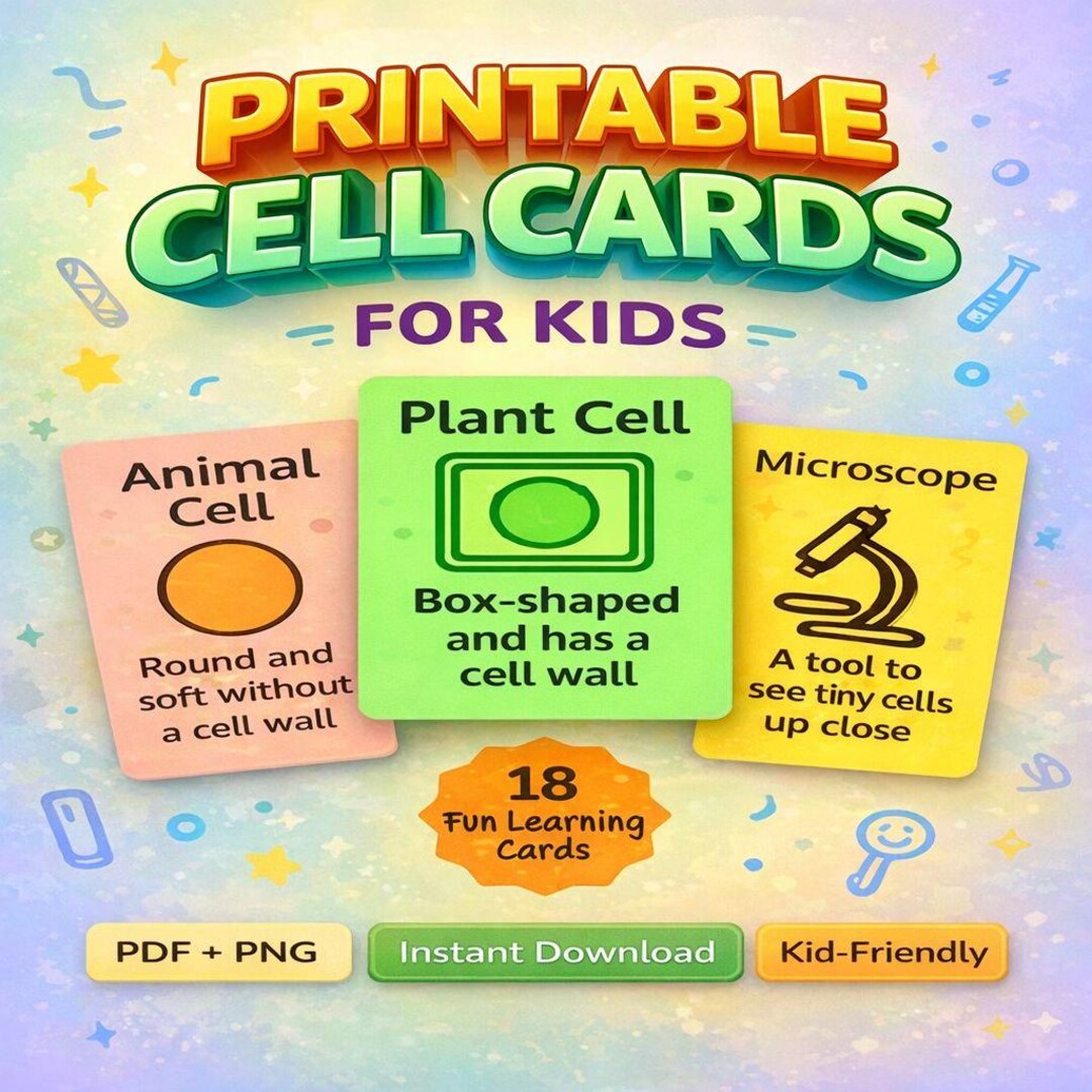 Printable Cell Cards for Kids – 18 Biology Flashcards for Classroom ...