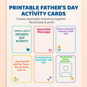 Cartões de atividades personalizados para o Dia dos Pais para crianças – Presente personalizado para impressão – Conjunto de PDF PNG para criar vínculos divertidos entre pais e filhos