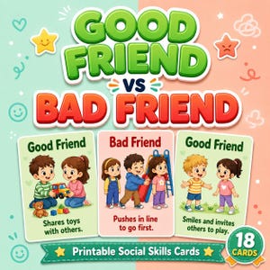 Soziale Fähigkeiten Karteikarten: Gute & schlechte Freunde - Vorschullernen (PDF + PNG