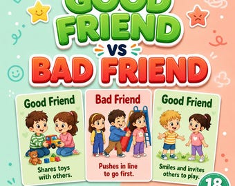 Social Skills Flashcards: Good & Bad Friends - Preschool Learning (PDF + PNG