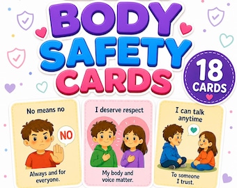 Body Boundaries Flashcards: Kids' Safety & Consent - Calm Illustrations (PDF + PNG Download)