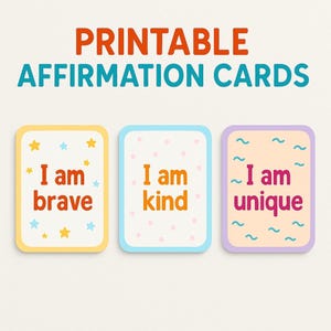 Tarjetas de Afirmaciones Positivas para Niños: 18 Tarjetas Didácticas para Aumentar la Confianza en 2 Hojas A4 (PDF, JPG, PNG, Descarga Instantánea para Imprimir)