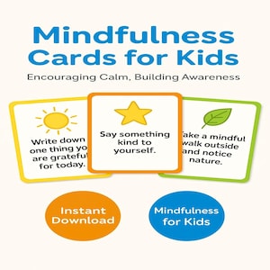 Achtsamkeitskarten für Kinder - Druckbare emotionale Bewusstseinsaktivitäten - Beruhigungsübungen für Kinder - PDF und PNG