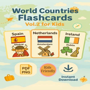 World Countries Flashcards Vol.2 | Kids Geography Cards with Flags & Capitals