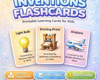 Inventions Flashcards for Kids: History Facts, Inventors (PDF + PNG Format)