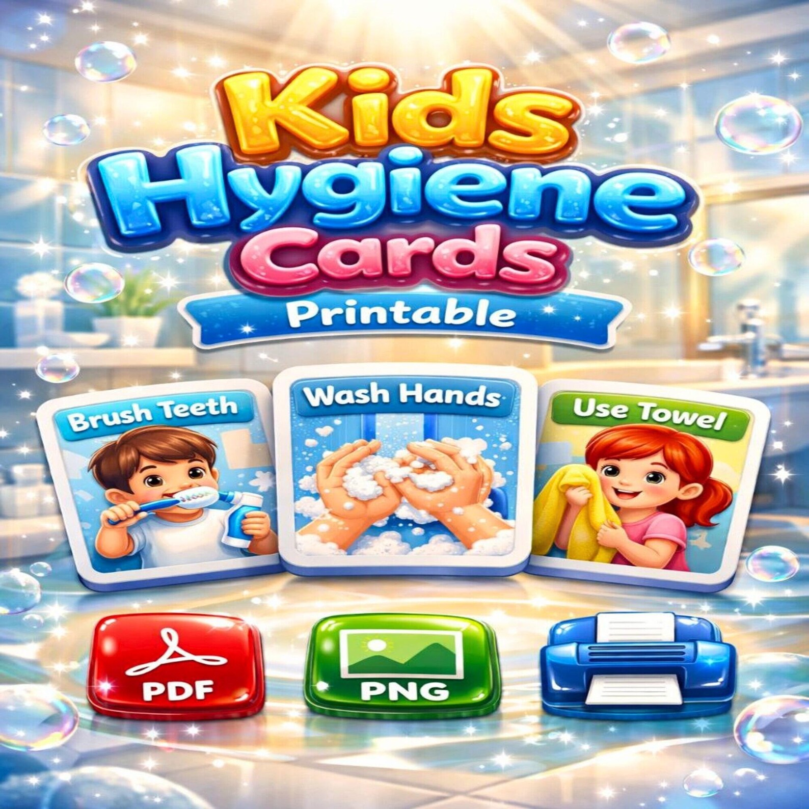 Kids Hygiene Routine Cards: Fun Daily Habits, Self-care (printable ...