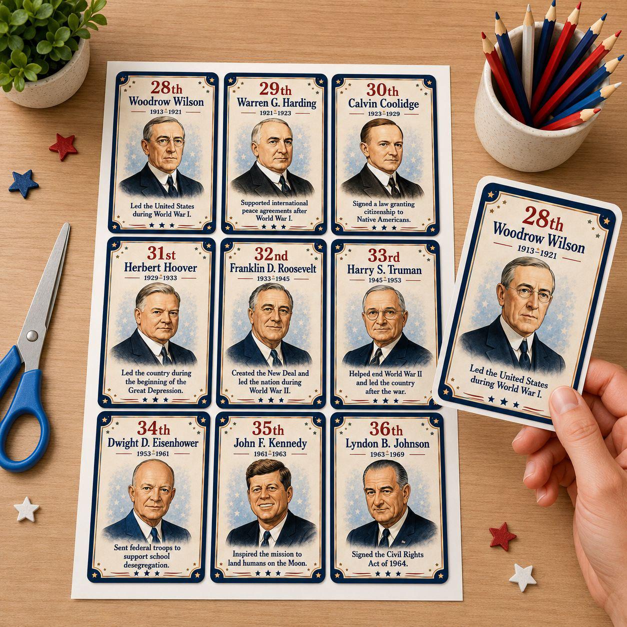 47 U.S. Presidents Flashcards for Kids, American History Printable ...