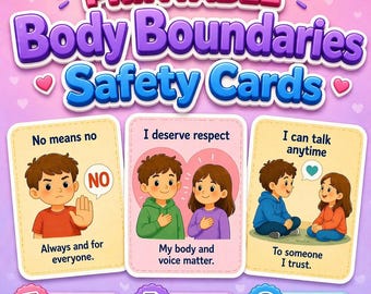 Body Boundaries Flashcards: Kids' Safety & Consent - Calm Illustrations (PDF + PNG Download)