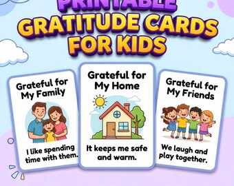 Gratitude Cards for Kids Printable, Daily Reflection Activity, Mindfulness Cards, Social Emotional Learning