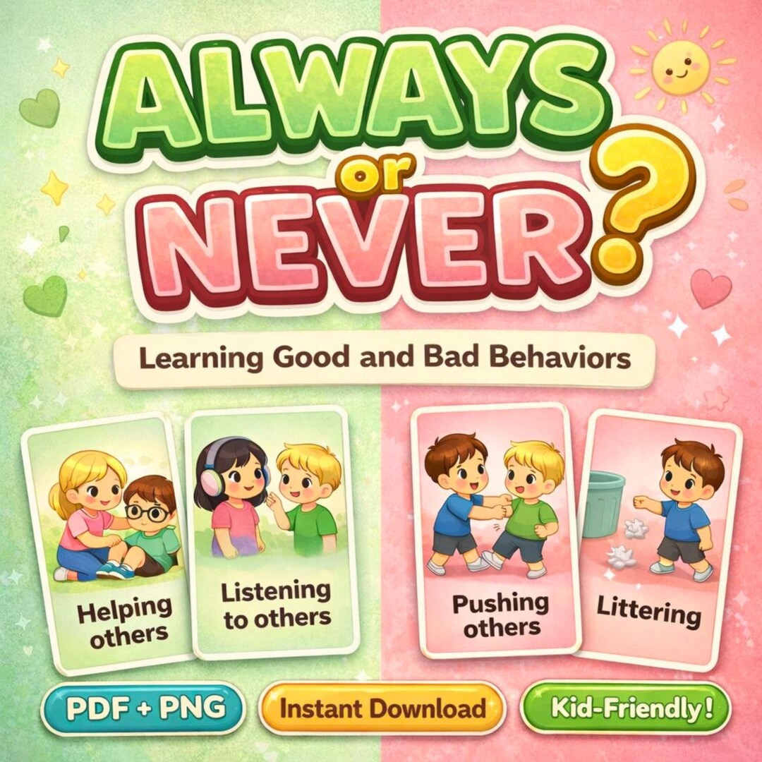 Always or Never Cards for Kids, Behavior Learning Printable - Etsy