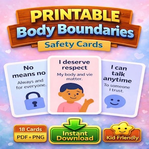 Body Boundaries Flashcards: Kids' Safety & Consent - Calm Illustrations (PDF + PNG Download)