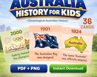 Australia History for Kids Printable Flashcards, Timeline Cards PDF PNG