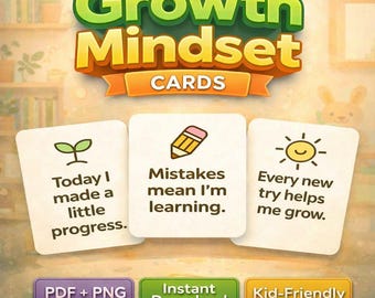 Growth Mindset Cards for Kids Printable | Positive Affirmation Flashcards