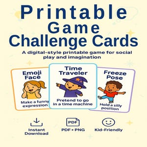 Printable Game Challenge Cards for Kids – Fun Social Skills Activity for Imaginative Play, Classroom or Home Use PDF
