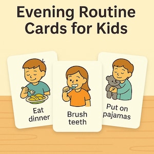 Tarjetas de rutina nocturna para niños – Tabla imprimible de rutina nocturna – Rutina visual Montessori – Set PDF para niños pequeños y preescolares