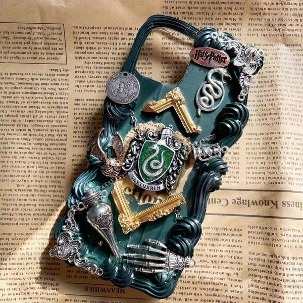 Slytherin Phone Case,  Harry potter phone case, 100%Handmade , Fake Cream phone case.For Samsung iPhone 15 12 13 14 Pro Max Xs XR 7 8 Plus