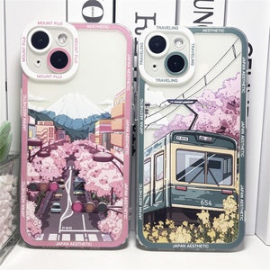 Japanese Cherry Blossom Train Scenery Phone case,Custom Anime Phone case, Anime Phone Case For iPhone 15 14 13 12 Pro Max Mini 11 Max X/Xs