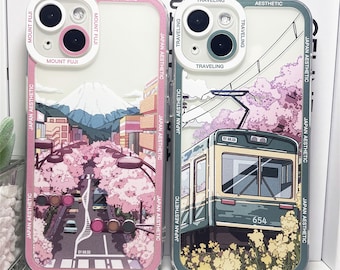 Japanese Cherry Blossom Train Scenery Phone case,Custom Anime Phone case, Anime Phone Case For iPhone 15 14 13 12 Pro Max Mini 11 Max X/Xs