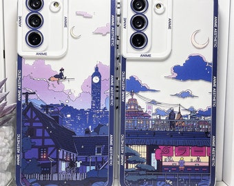 Japanse kersenbloesem trein landschap Samsung hoesje, anime Samsung hoesje voor Samsung Galaxy S24 S23 S22 A73 A72