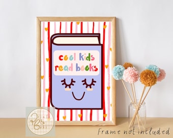 Cute kids print, 'cool kids read books'. Perfect for girls rooms, playrooms and nurseries (print only)
