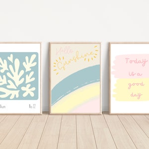 Set of 3 pastel teen and tween prints. Pink, yellow and aqua pastel rainbow wall art. Positive affirmation quotes (prints only)