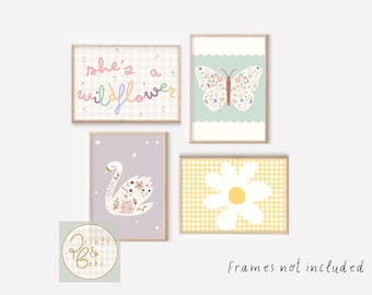 Pretty pastel wildflower nursery and children's room prints. (Unframed).