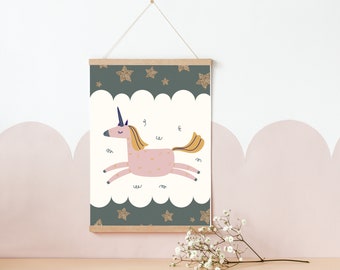 Unicorn and stars print. Perfect for a unicorn and princess themed girls room, playroom or nursery (print only)