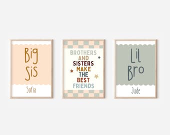 Set of 3 personalised brothers and sisters make the best friends prints (unframed)
