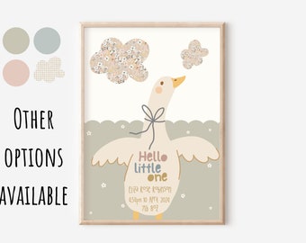New baby goose print personalised with name, DOB and birth weight. Perfect as a new baby gift or nursery print (print only, unframed)