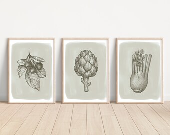Neutral artichoke and vegetable prints. Classic wall art for your home (prints only)