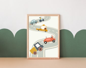 Children’s cars and transport print. Perfect wall art for a nursery, bedroom or playroom (print only)