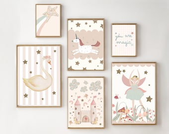 Fairy, unicorn a princess set of prints for girls. Printed and shipped (prints only).